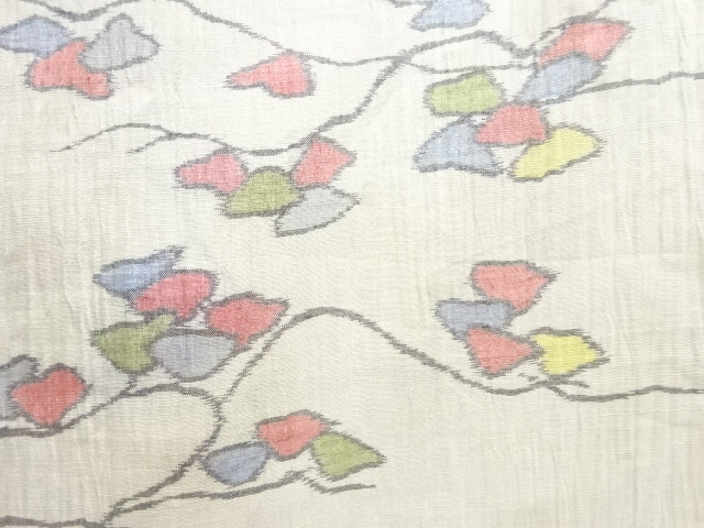  アンティーク　本場小千谷ちぢみ　抽象松模様織り出し着物